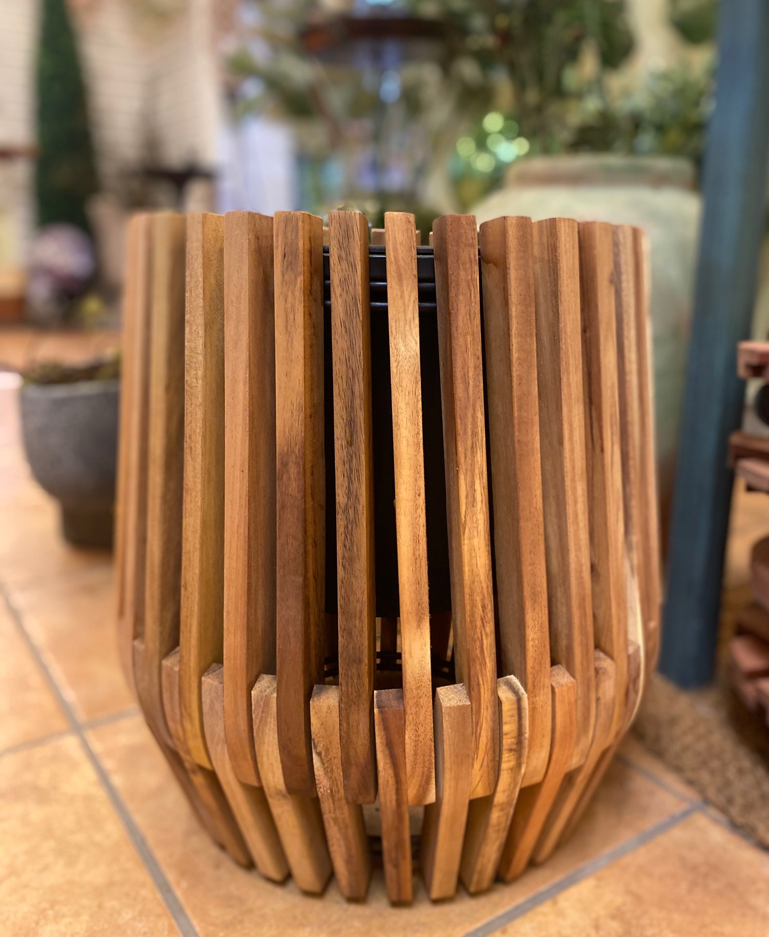 Acacia Wood Slat Planter with Liner
