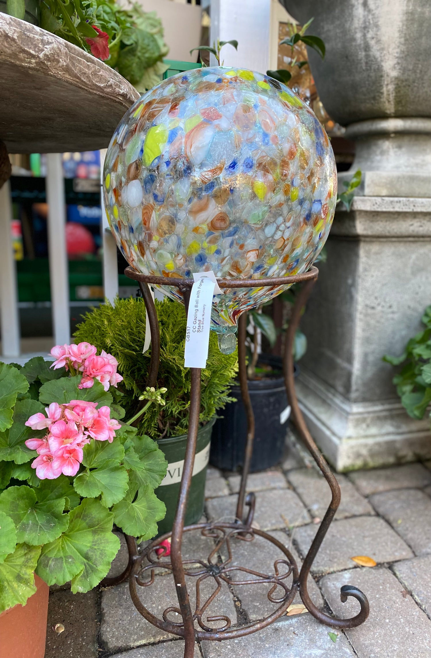 Colorful Mosaic Glass Gazing Ball with Iron Stand