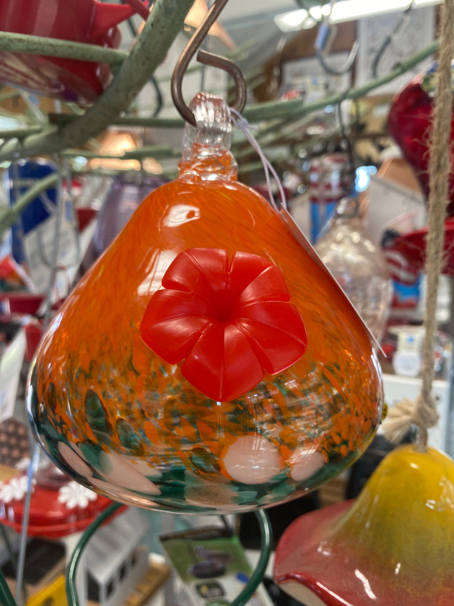 Handblown Glass Hummingbird Feeder