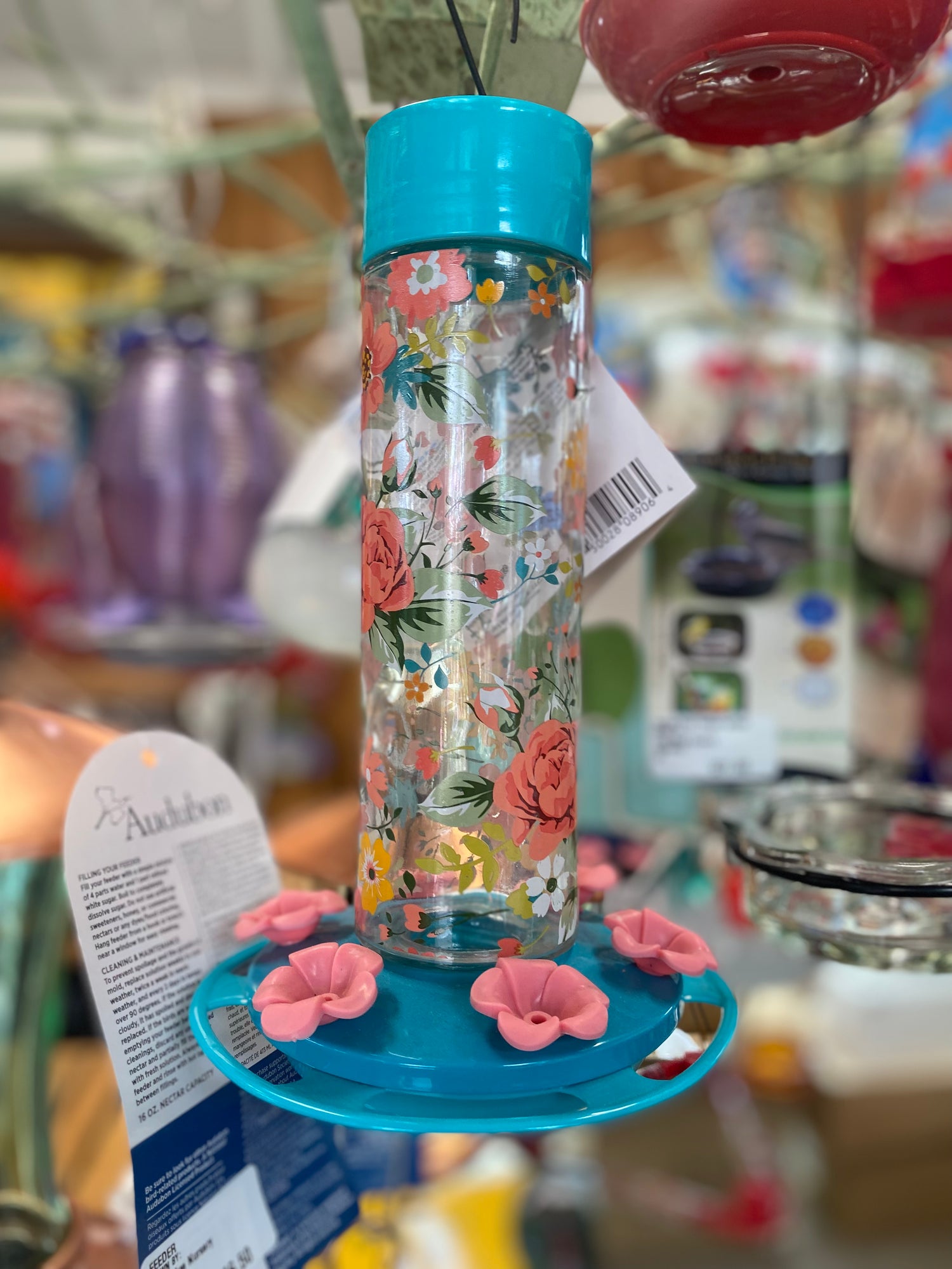 Floral Glass Hummingbird Feeder