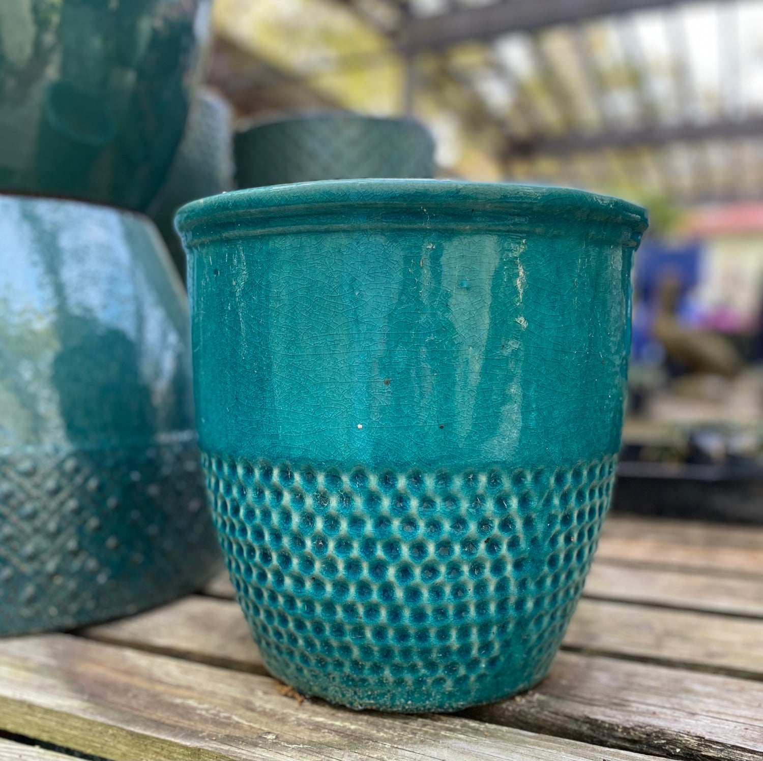 Teal Textured Ceramic Planter