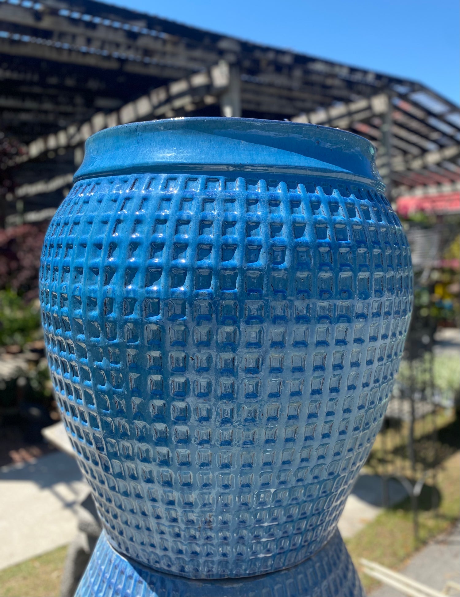 Azure Grid Glazed Planter