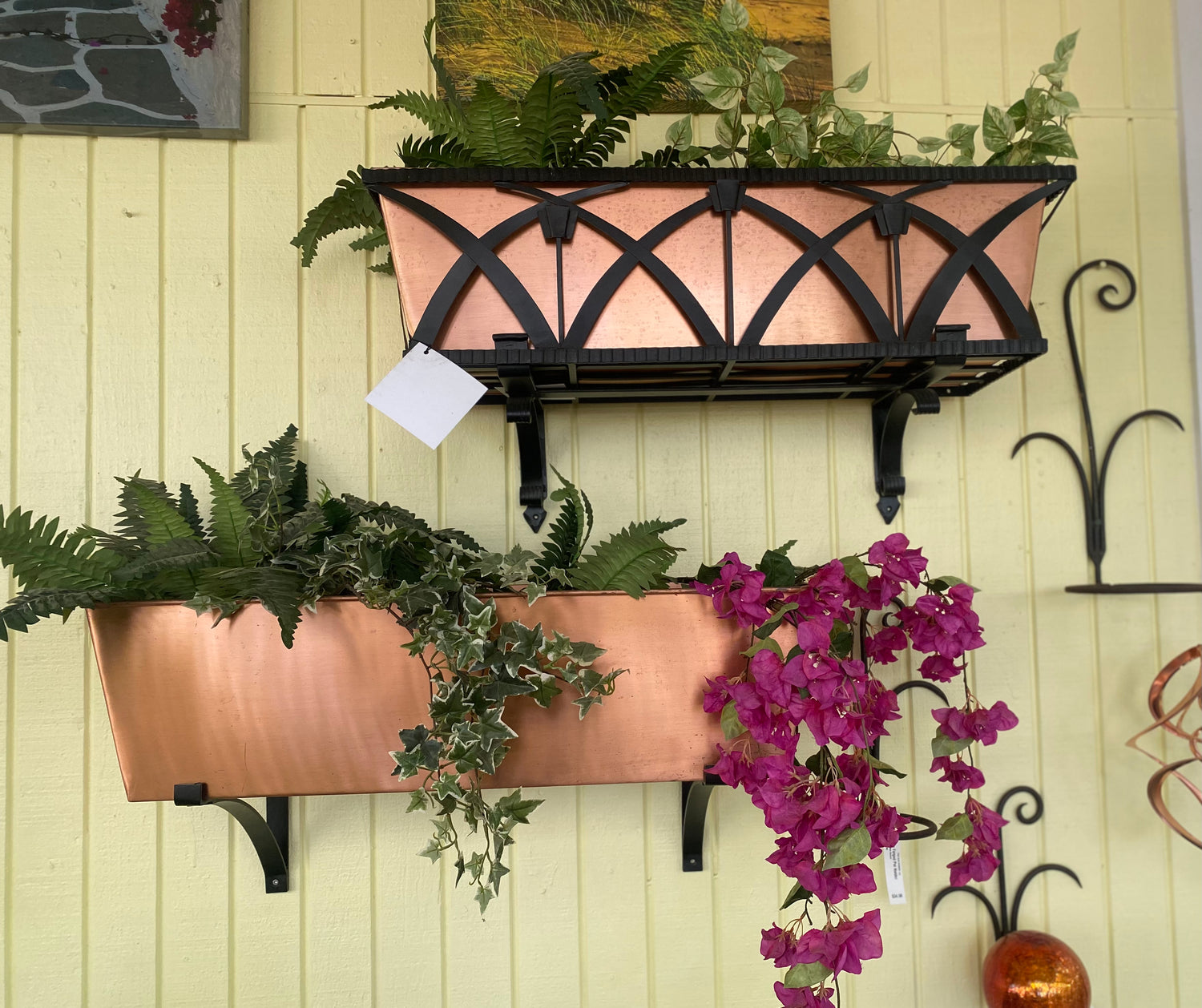 Copper Wall Planters with Iron Brackets