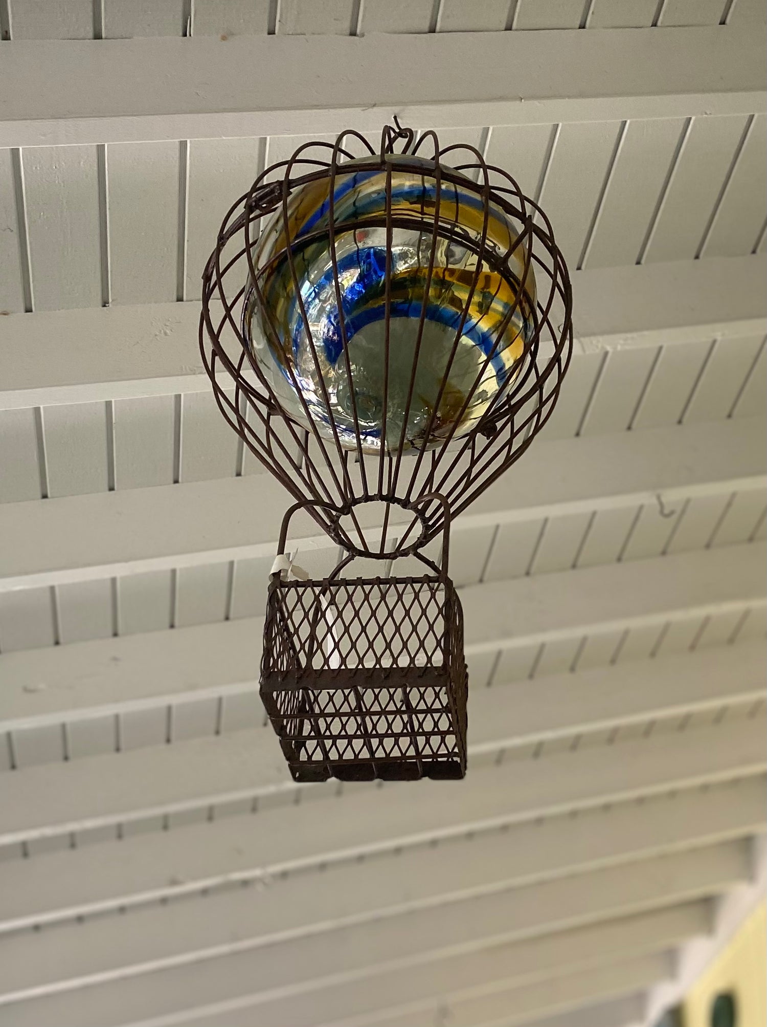 Glass Blown & Iron Hot Air Balloon Hanging Accent