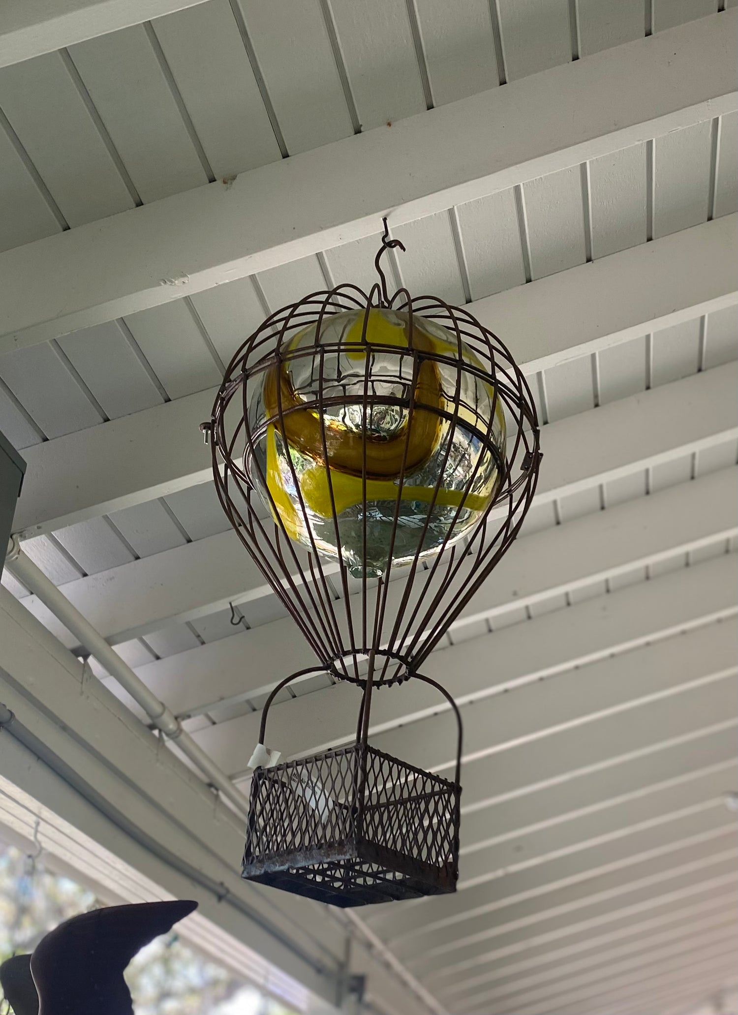 Glass Blown & Iron Hot Air Balloon Hanging Accent
