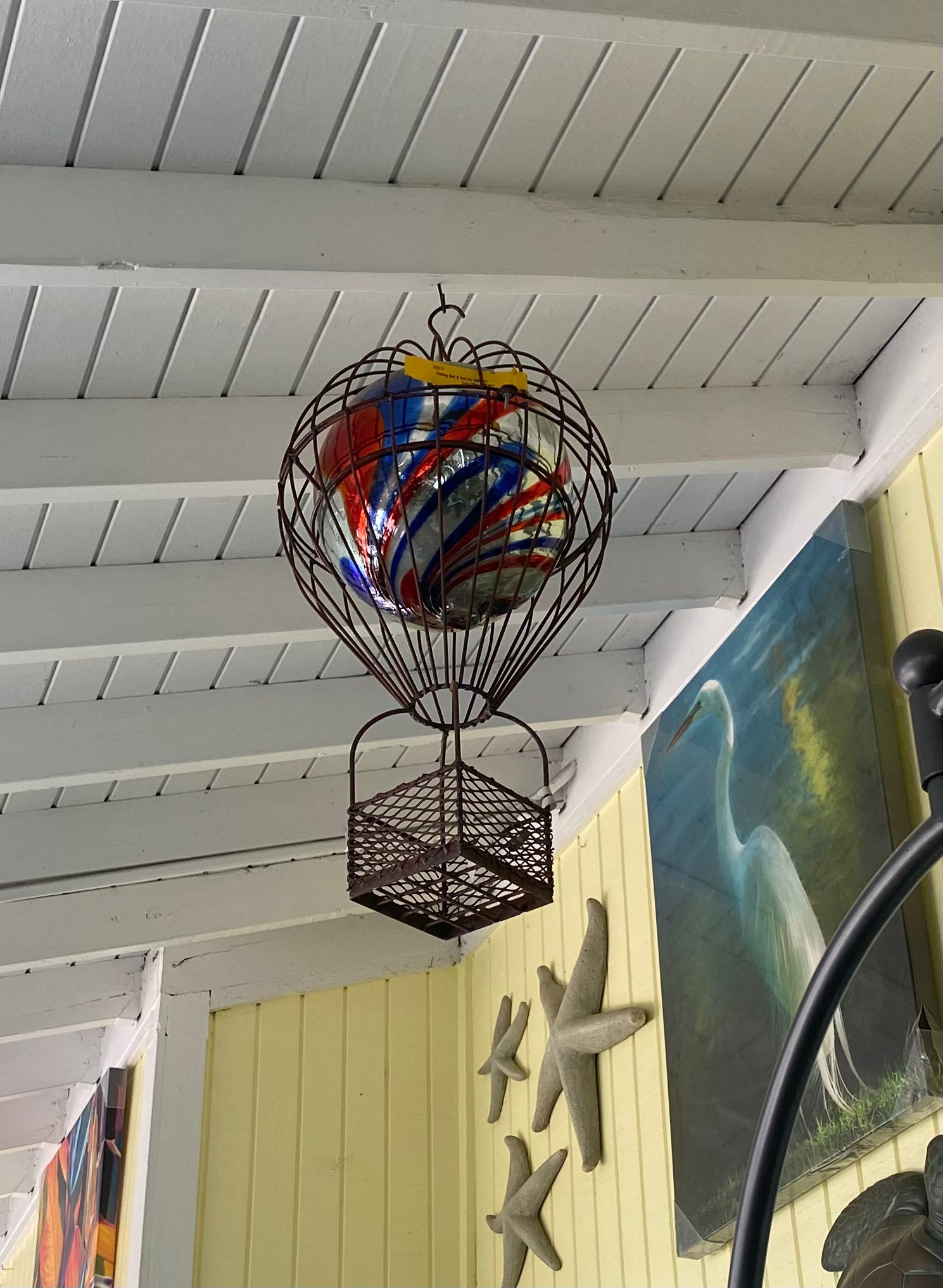 Glass Blown & Iron Hot Air Balloon Hanging Accent