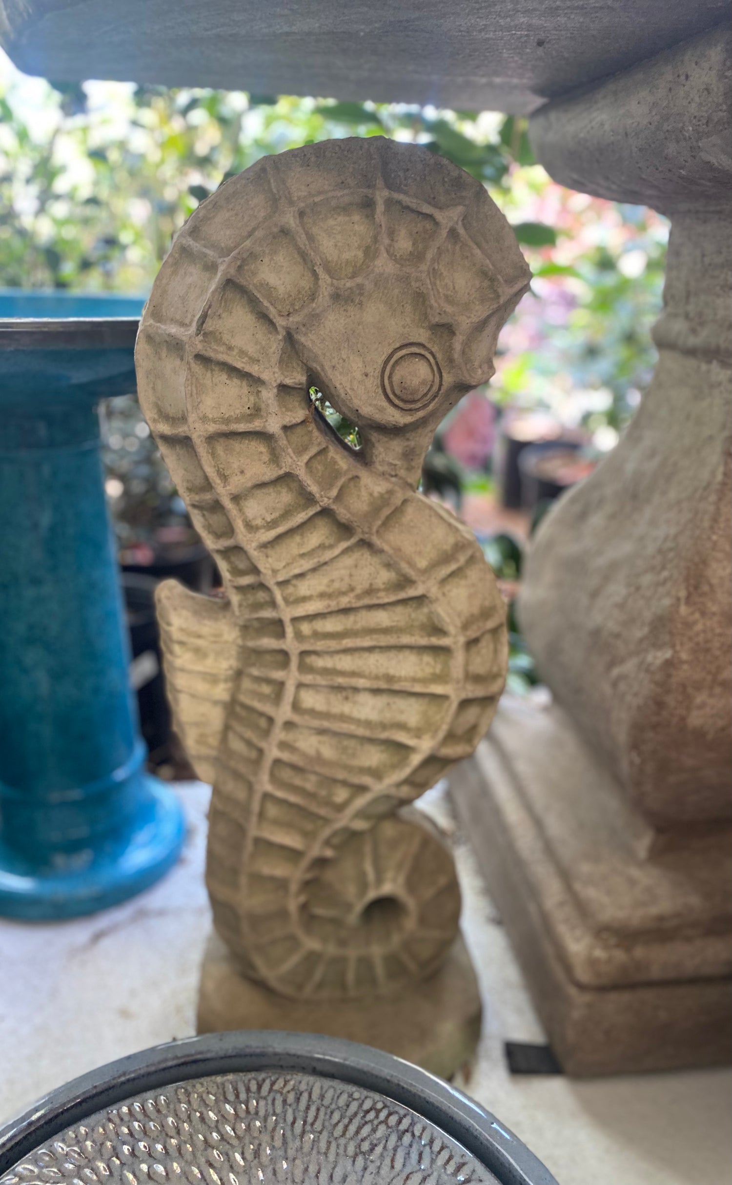 Coastal Stone Seahorse Statue