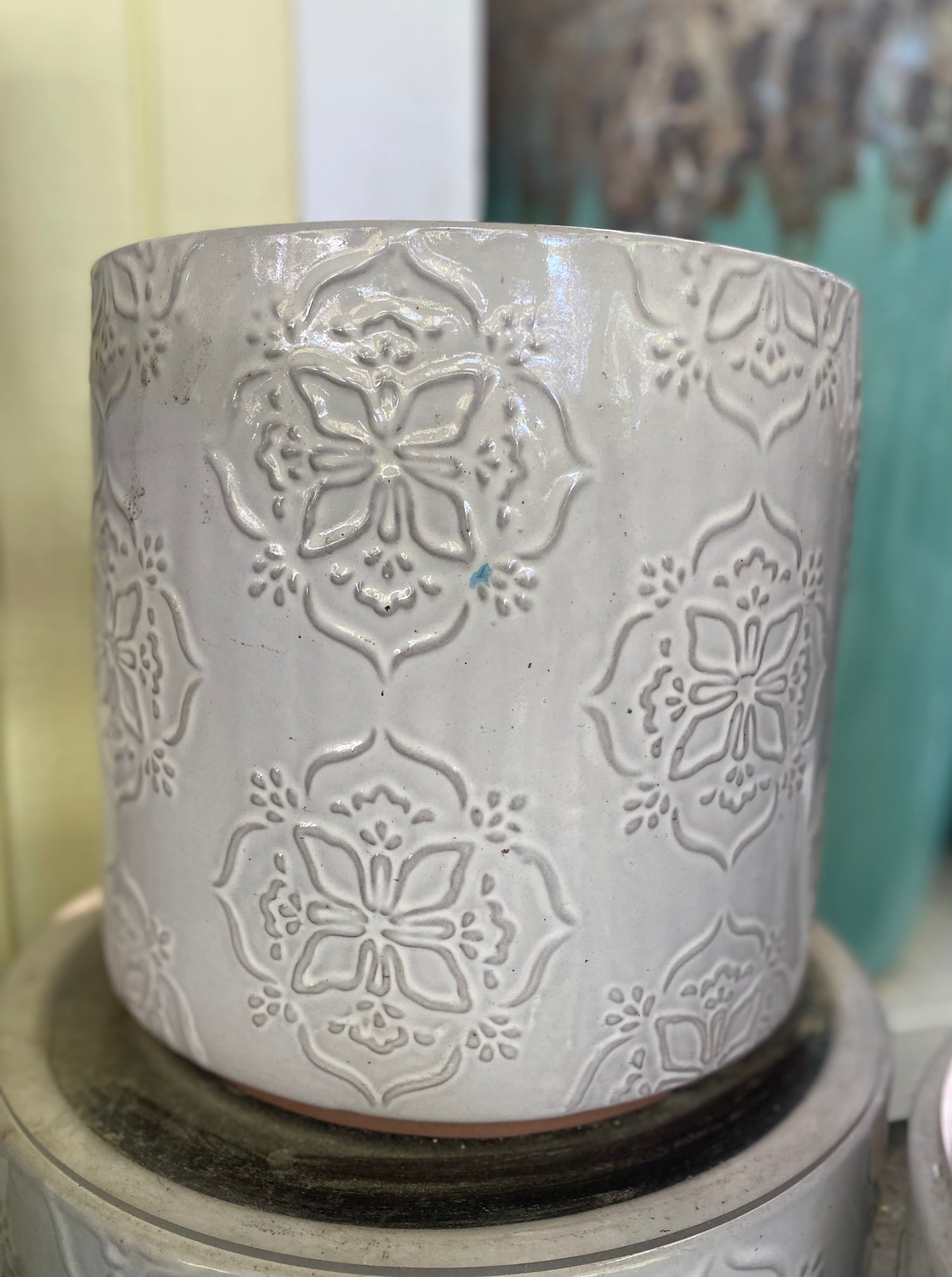 White Embossed Planter