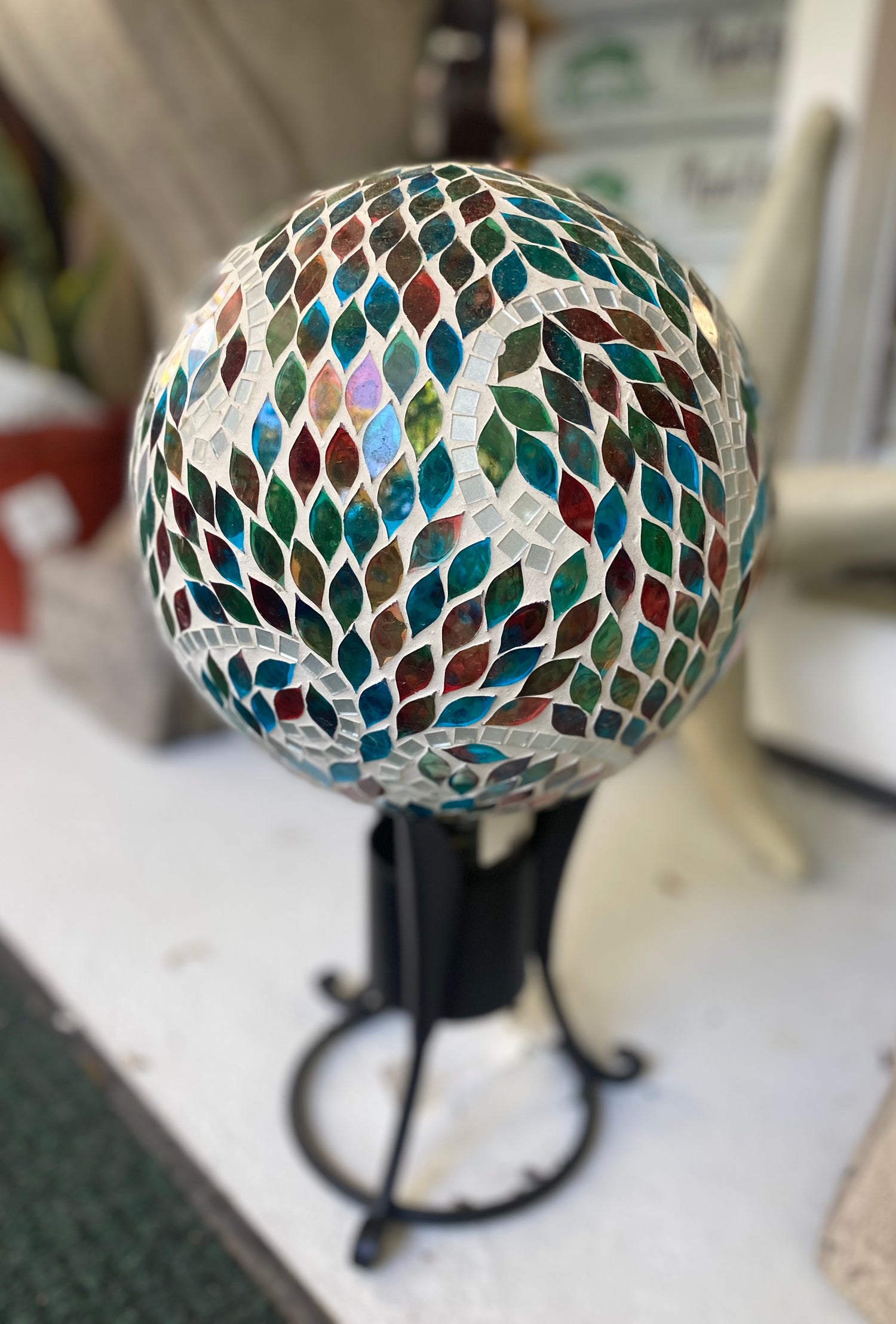 Mosaic Glass Garden Globe on Stand