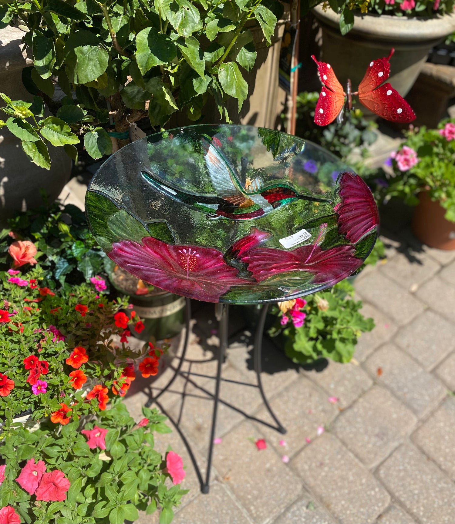 Hummingbird Glass Birdbath with Stand