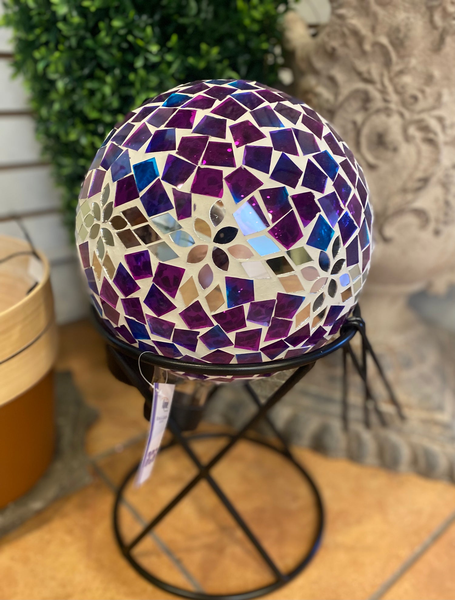 Mosaic Glass Gazing Ball & Stand - Purple Jewel Design