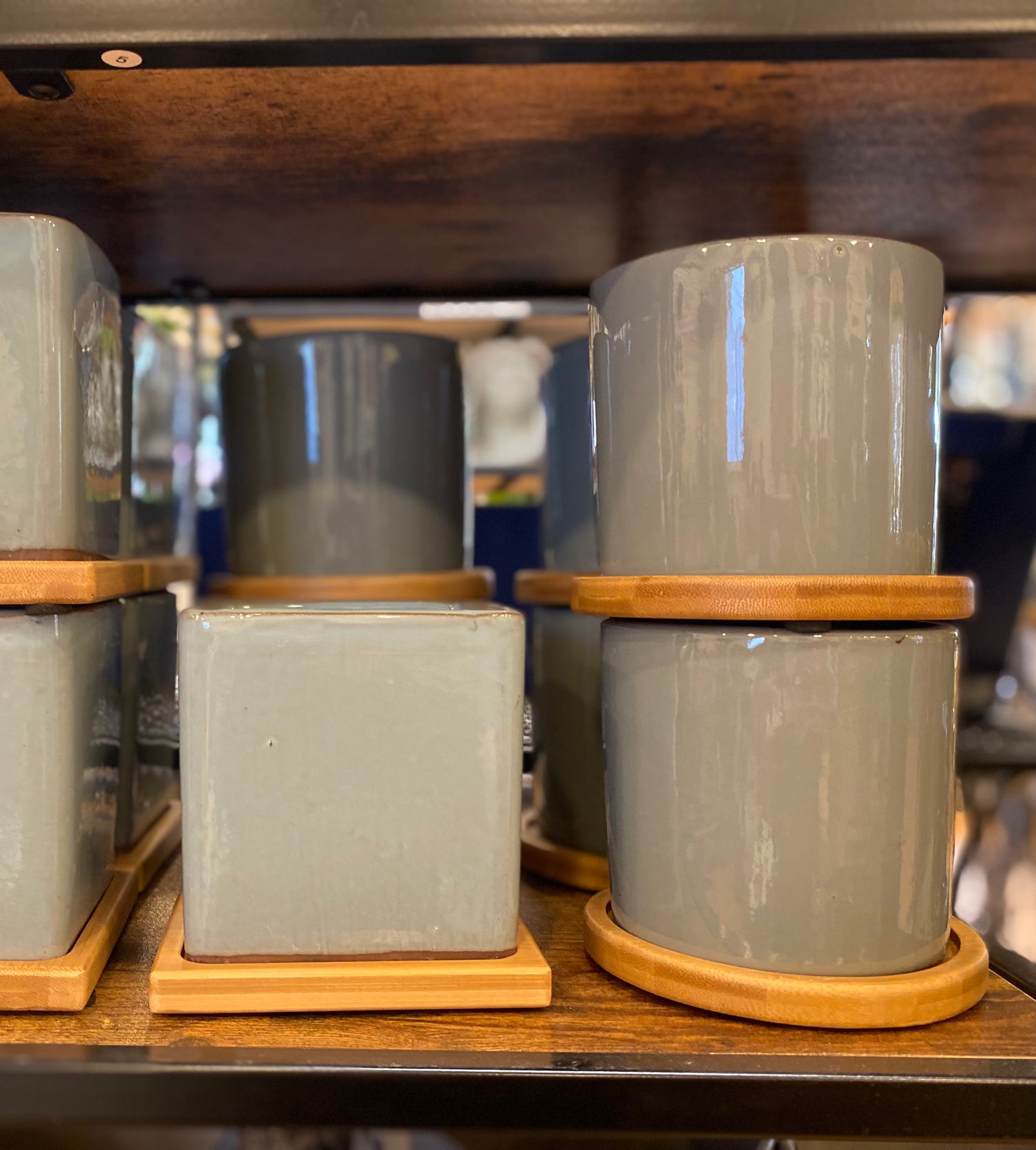 Modern Ceramic Planters with Bamboo Trays