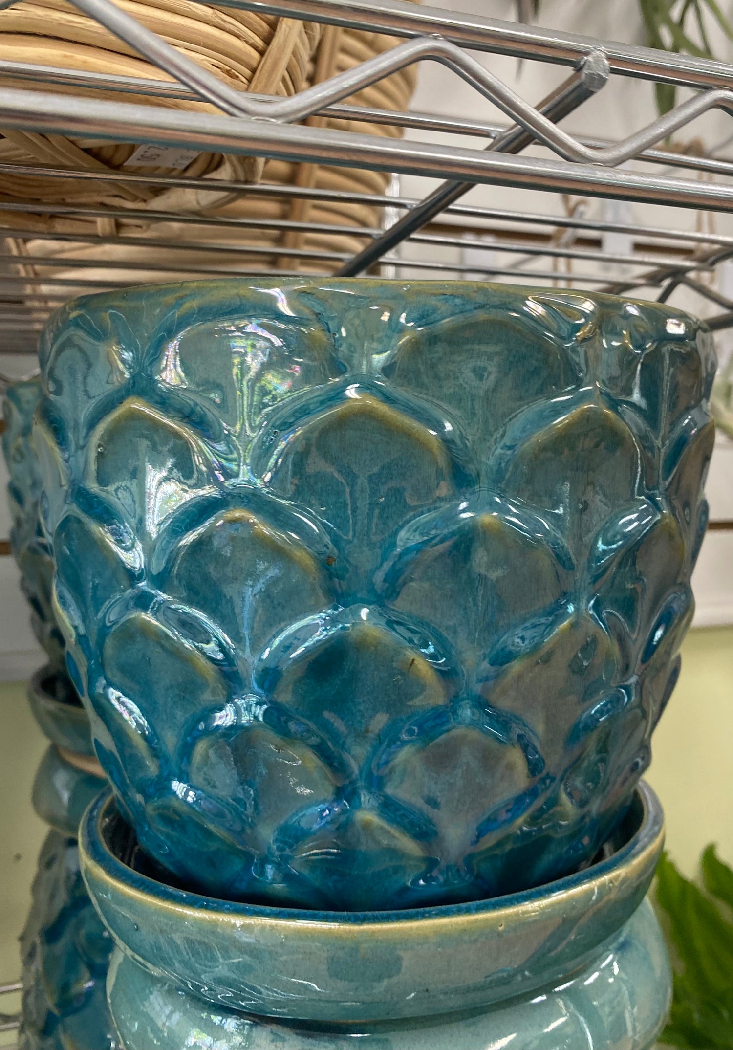 Ocean Blue Textured Ceramic Planter