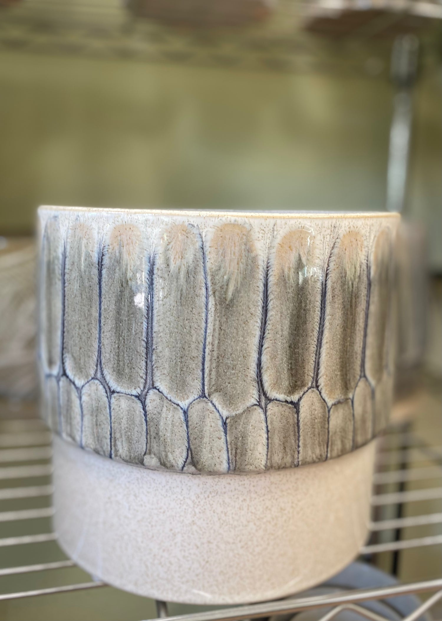 Textured Stone-Pattern Ceramic Planter